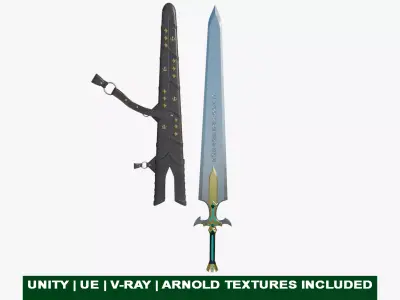 Fantasy Sword01 Game-Ready PBR Unity UE V-Ray Textures Inlcuded Low-poly 3D model