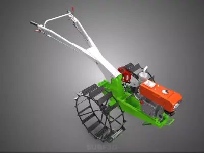 HAND WALKING TRACTOR DIESEL CAGE WHEEL TILLER RICE PADDY FIELD 3D model