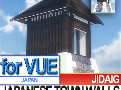 Japanese Fortified Town Walls Kit 3D model