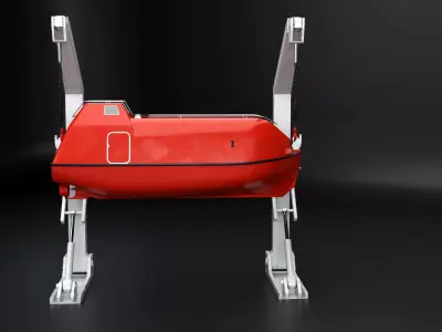 3D Lifeboat with Davit Crane System Marine Rescue Vessel Model 3D model