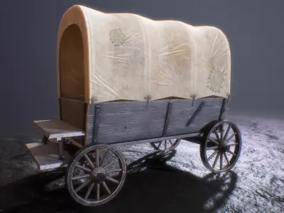 western style cart wagon Low-poly 3D model