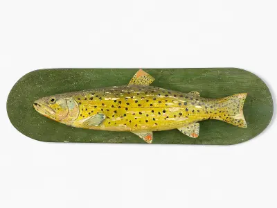 Antique Painted Carved Wood Fish Wall Sculpture 3 3D model