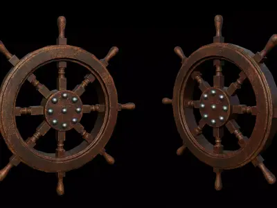 ship wooden wheel lowpoly gameasset Low-poly 3D model