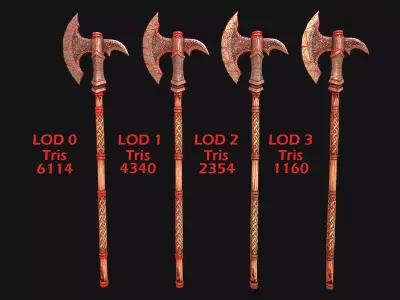 Medieval Weapons Polearms Axe Halberd Color Set Low-poly 3D model