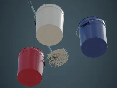 Bucket And Mop 1A Low-poly 3D model