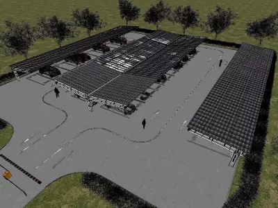 L-shaped solar panel carport - parking lot 3D model