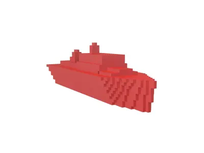 Voxel Style Simple Warship v1 003 Low-poly 3D model