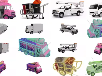 20 Street Service Vehicles Pack Food Truck Delivery Utility