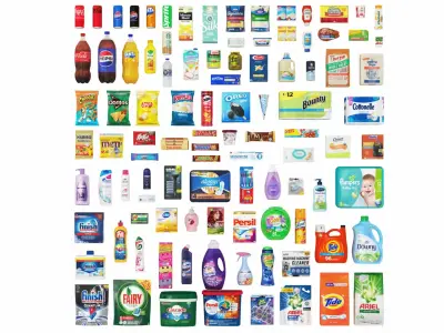 Supermarket Products 100 in 1 3D model