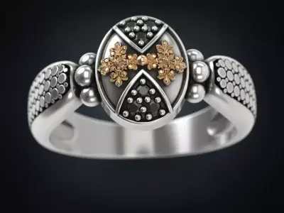 Stylish ring with patterns and stones in antique style 3D print model