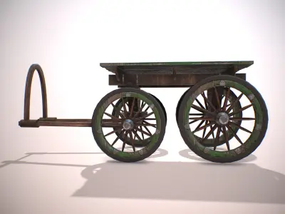 Old Carriage  PBR low poly game ready Low-poly 3D model