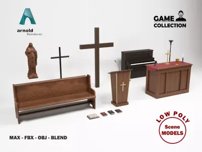 Church Props Low-poly 3D model