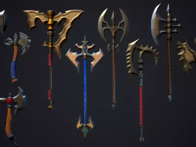 Stylized Fantasy Axe Pack Low-poly 3D model