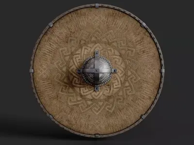 Slavic round leather shield- pagan symbol Low-poly 3D model