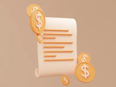 3D Illustration bills with dollar icon coin 3D model