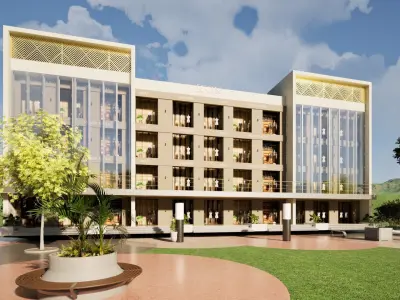 Business Commercial Complex with office and shops  Low-poly 3D model