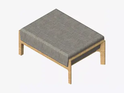 Furniture - Sofa - Contemporary - Oak - Footstool Low-poly 3D model