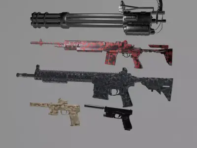 Realistic Camouflaged Weapon Pack Game-Ready 3D Models Low-poly 3D model