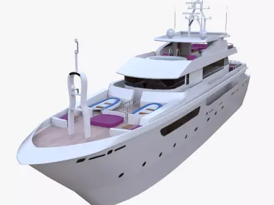 Modern Luxury Yacht 3D Model With Pool Deck Quad Topology PBR Low-poly 3D model