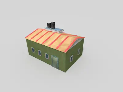 low poly building house with roof Low-poly 3D model