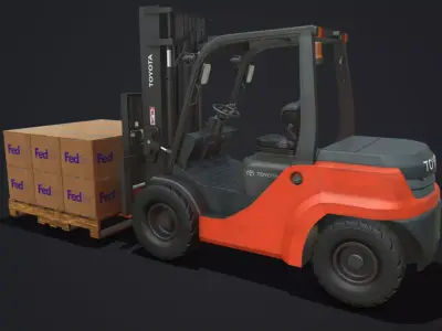Toyota Pneumatic Tire Forklift with Boxes Low-poly 3D model