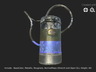 Oiler - gameready metal watering can Low-poly 3D model