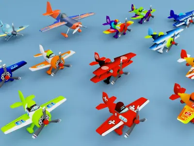 Aircraft Cartoon Low-Poly Low-poly 3D model