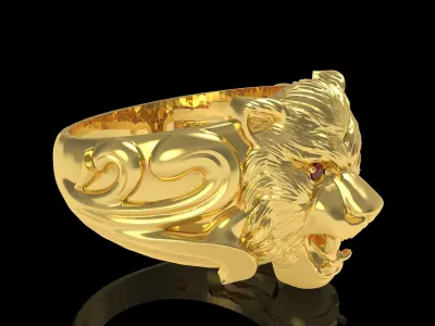 Angry Lion Head Ring 3D print model