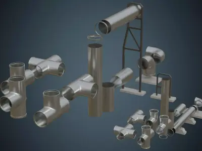 Industrial Pipes 4A Low-poly 3D model