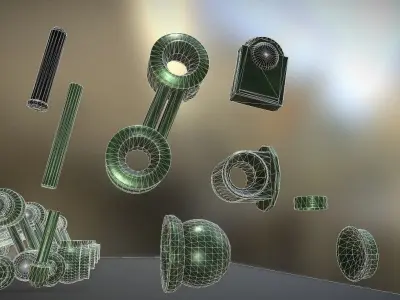 Hydraulic Suspension with Tires Green Version Rig and Animation Low-poly 3D model