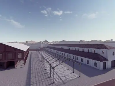 Detailed OLD Building - Office Warehouse Canopy - 3Dsmax 3D model