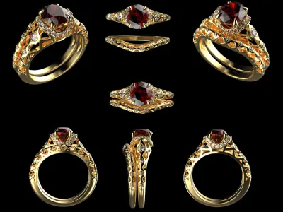 Vintage Star Tile Design Ring size 4  Rhino5 3DM STL OBJ  3D print model