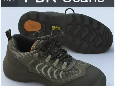 Sneaker Low Poly athletic shoe with orange laces Low-poly 3D model