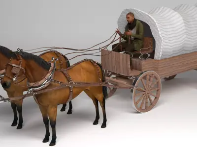 Horse-Drawn Wagon 4K 3D model