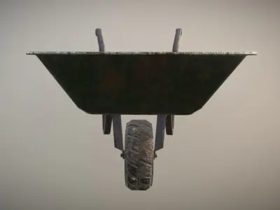 Low Poly Wheel Barrow Green Dirty Low-poly 3D model