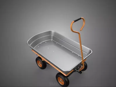 GARDEN POLY DECK UTILITY TROLLEY CART TRAILER WAGON FOUR 4 WHEEL 3D model