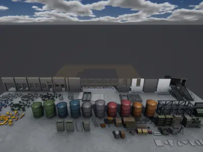 Modular Industrial Building for Unity Low-poly 3D model