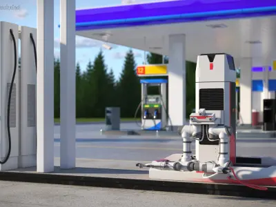  Industrial Robot Refueling System Red Rigged for Cinema 4D 