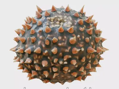Pencil Urchin Model with Cylindrical Spines Low-poly 3D model