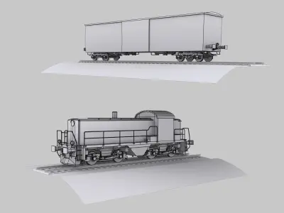 Lowpoly Locomotive and Wagon  Low-poly 3D model
