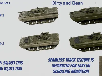 BMP2 and BMP3 Modular Low Poly Game Ready Asset Low-poly 3D model