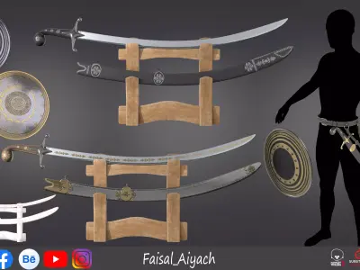 Arabic Sword And Shield Low-poly 3D model