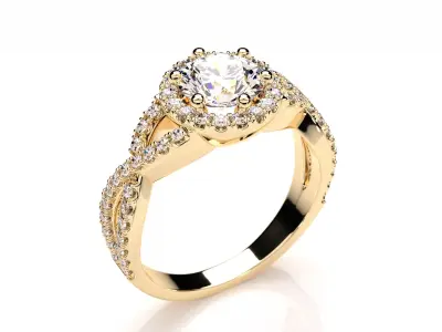Halo Round Cut Antique Diamond Engagement Bridal Ring 3D print model