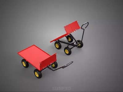RED TIPPING DUMPING FLATBED GARDEN CART WAGON TROLLEY TRAILER 4W 3D model