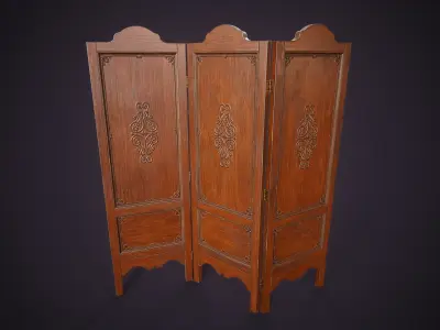 Vintage folding screen Low-poly 3D model