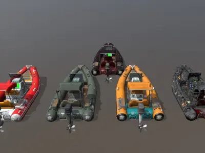 Low poly Zodiac boat set Low-poly 3D model