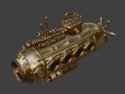 Steampunk Mini Submarine 3D Model Low-poly 3D model