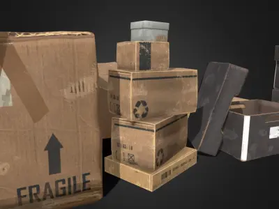 Old Cardboard Box Collection 9 Components Low-poly 3D model