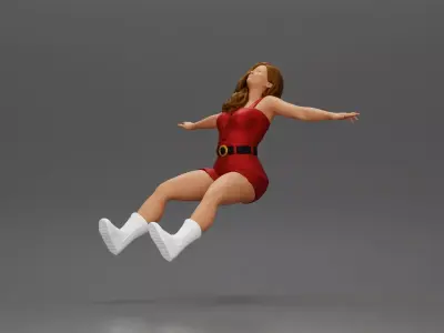 Woman in outfit stretching arms wide while sitting on motorcycle 3D print model