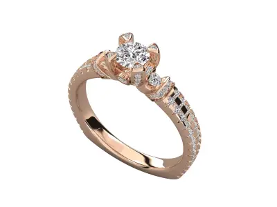 Antique Petite Round Shape Prong  Diamond Engagement Ring  3D print model